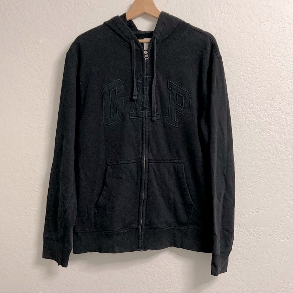 Gap Black Embroidered Logo Full Zip Hoodie, Size L